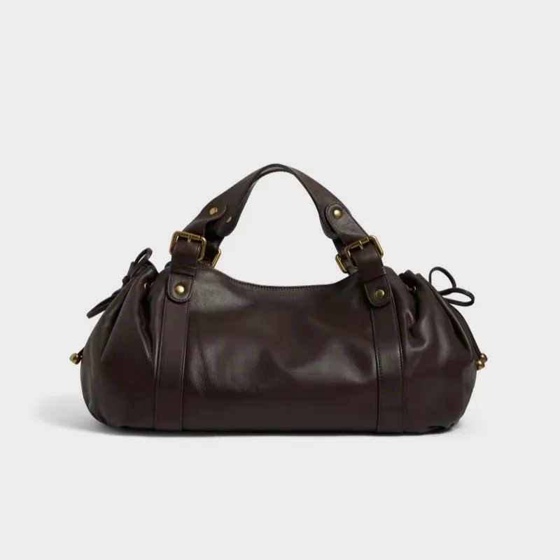 Cross-border hot-selling solid-color retro tote bag minimalist French niche handbag shoulder bag large capacity