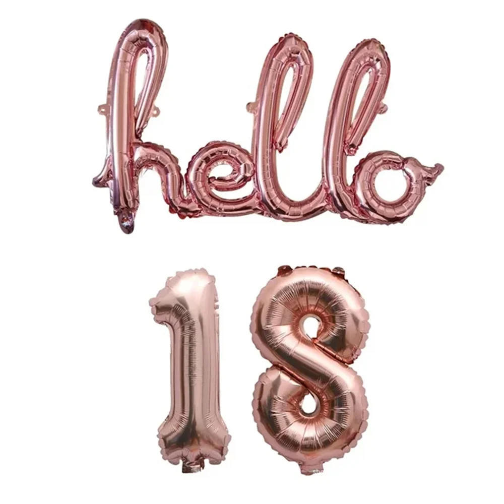 16inch Rold Gold Silver Hello Foil Balloon Number Balloon Birthday 18 21 25 30 40 50 Years Old Aldult Birthday Party Decoration