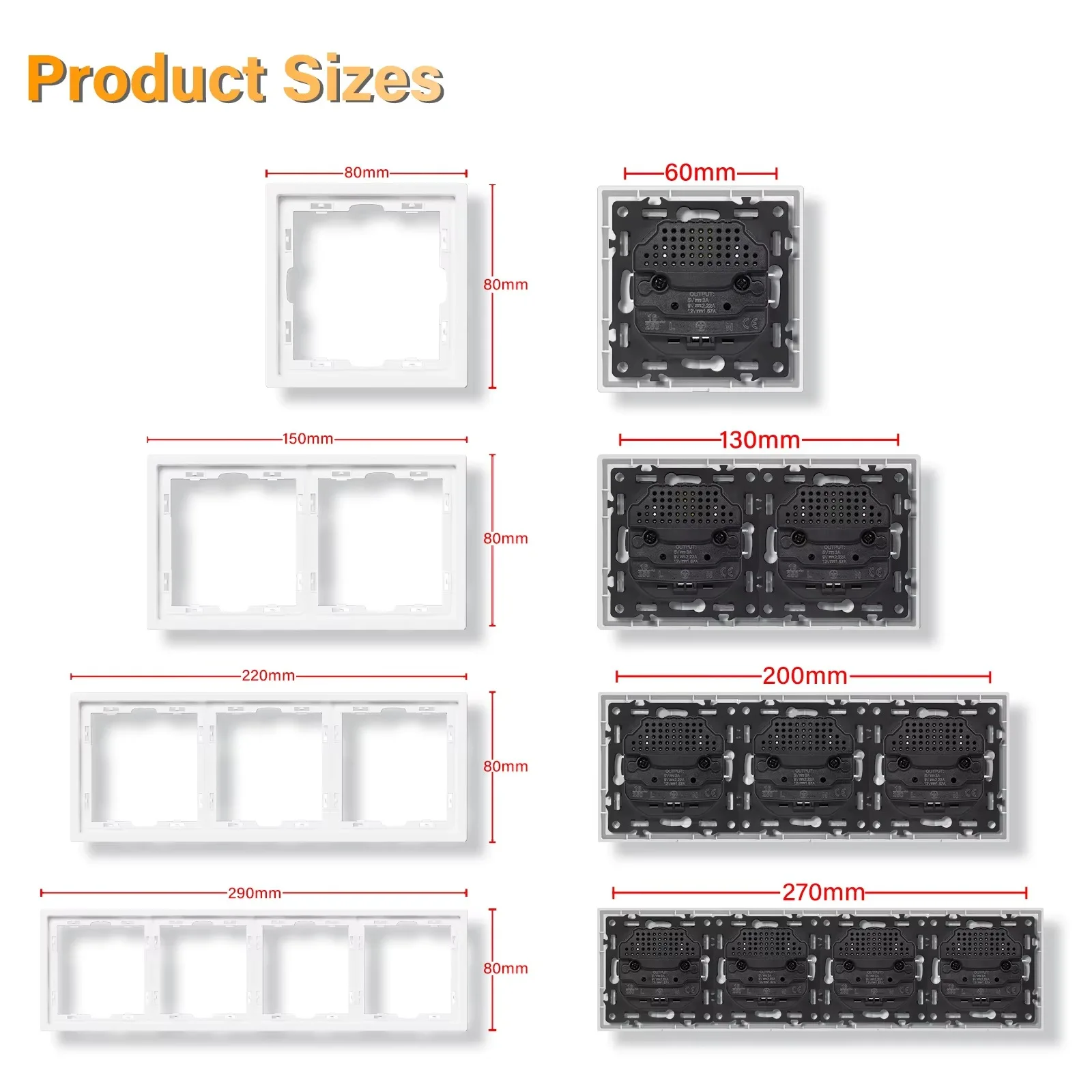 EU Modular Wall Switch Socket PC Panel Free Combination Horizontal Vertical Mount Wall Power Outlet for Household Renovation