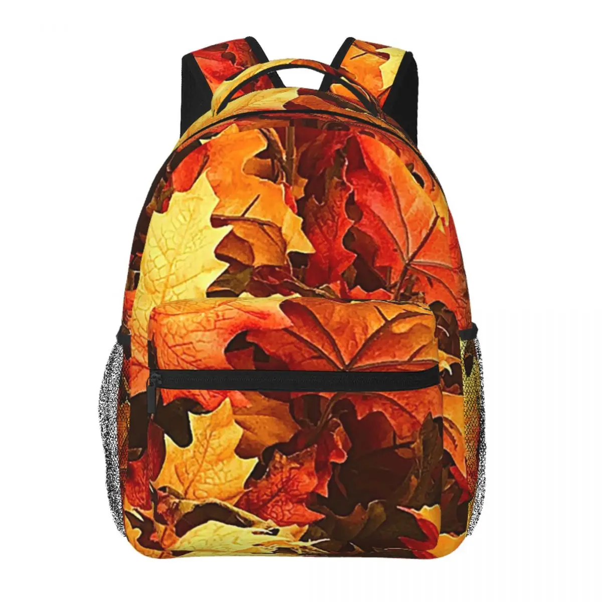 Autumn Red, Tangerine, Yellow Fall Leaves Photo Art Backpack Student BookBag Kids School Bag Laptop Shoulder Bags for Boys Girls