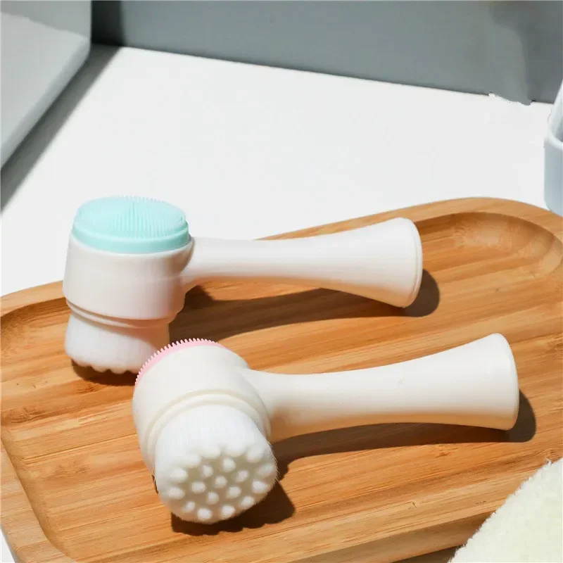 Silicone Facial Facial Cleansing Brush Manual Massage Facial Cleansing Brush Soft Bristles Silicone 3D Double-Sided Face Brushes