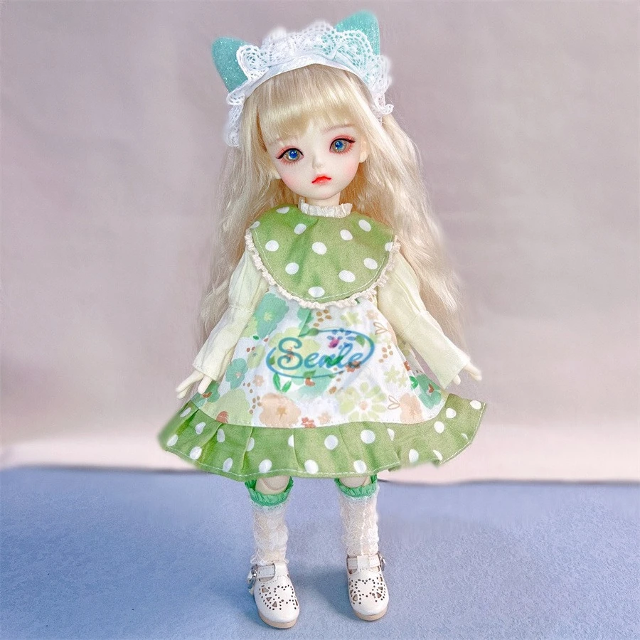 Robe florale rose et blanche à oreilles de chat, 6 points, poupée BJD, impression dentelle, jupe bouffante, ensemble de griffes en peluche, accessoires pour poupées de 30 cm, cadeau pour s'habiller