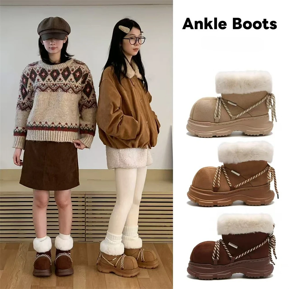 

Winter Warm Snow Boots Fur Design Fashion DIY Tape Lovely Elegant Simple Style Women Short Boots Non-slip Comfy 2025 New Casual