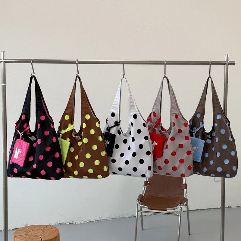Polka Dot Schultertasche mit passender Handtasche, Damen-Handtasche im Colorblock-Design, leichte, lässige, vielseitige Pendler-Tragetasche – Detail 1