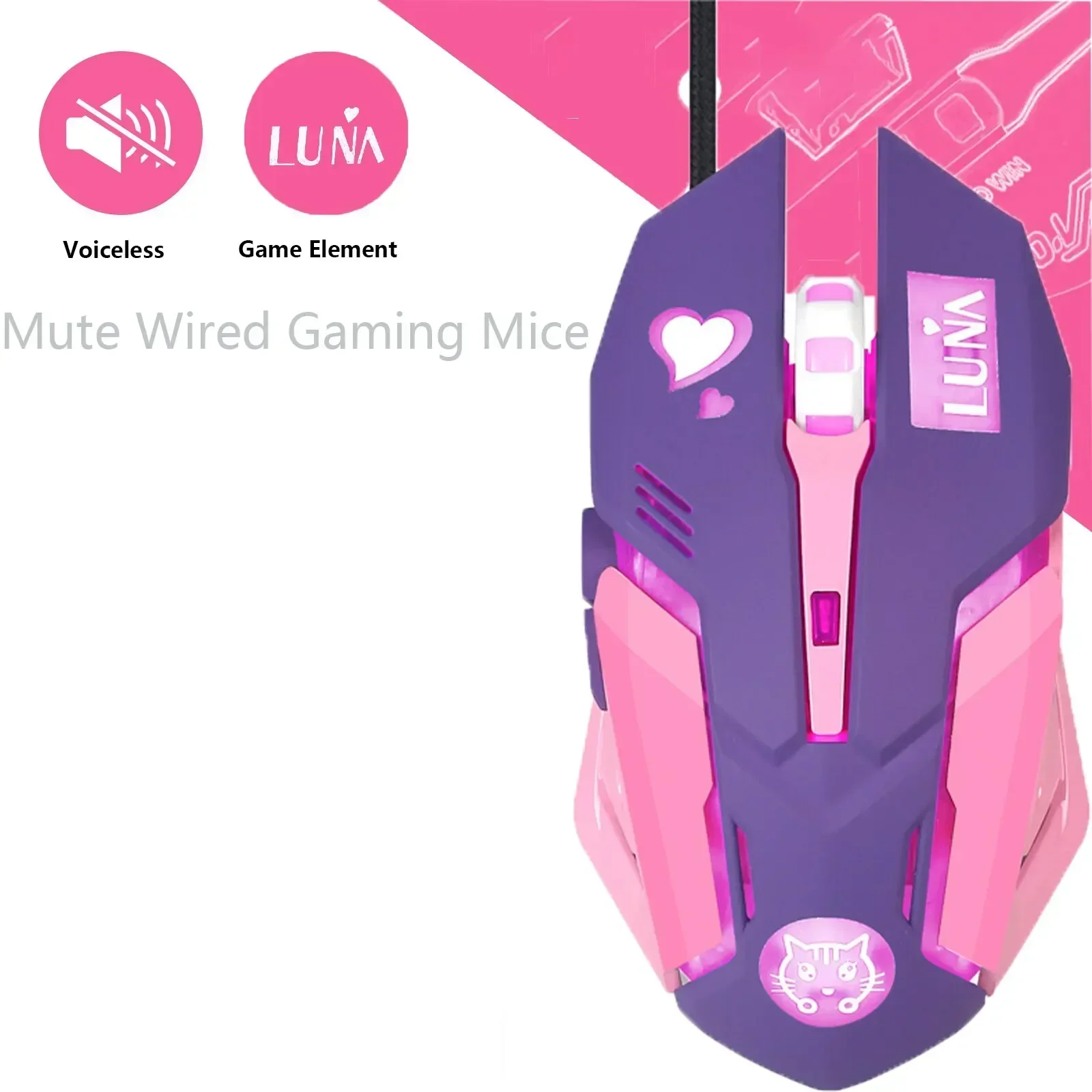 Wired Mute Mechanical Gaming Mice 6 Buttons Cool Design Adjustable DPI Overwatch Game Elements Mouse For Gamers With Light
