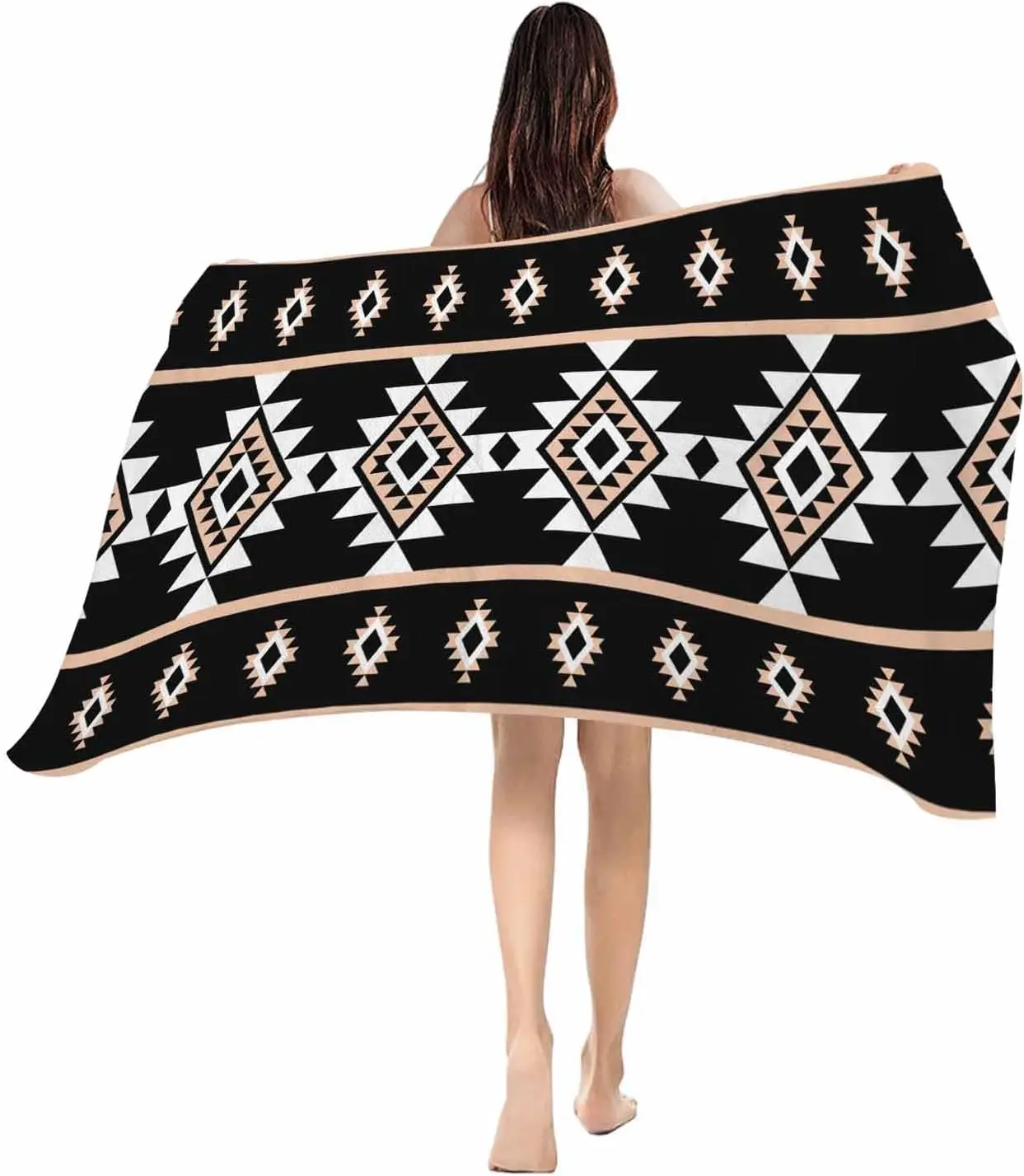 Beach Towel Black Aztec Bath Pool Towels Western Tribal Pattern Soft Absorbent Beach Towel Lightweight Large Quick Swim Towels