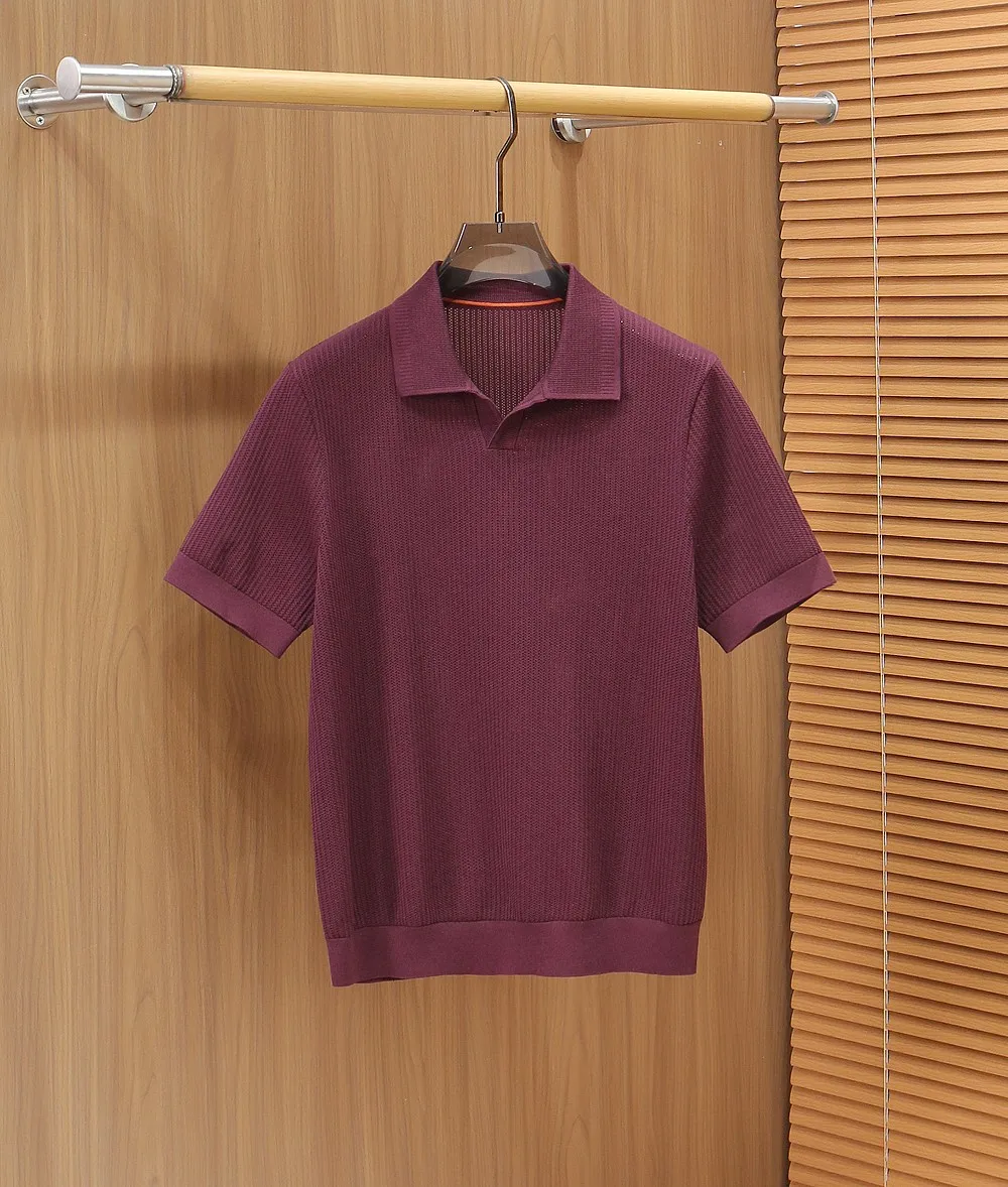 

Мужская классическая рубашка в итальянском стиле с воротником, свободная, удобная, повседневная, с коротким рукавом, трикотажная, летняя, модная, мужская верхняя одежда