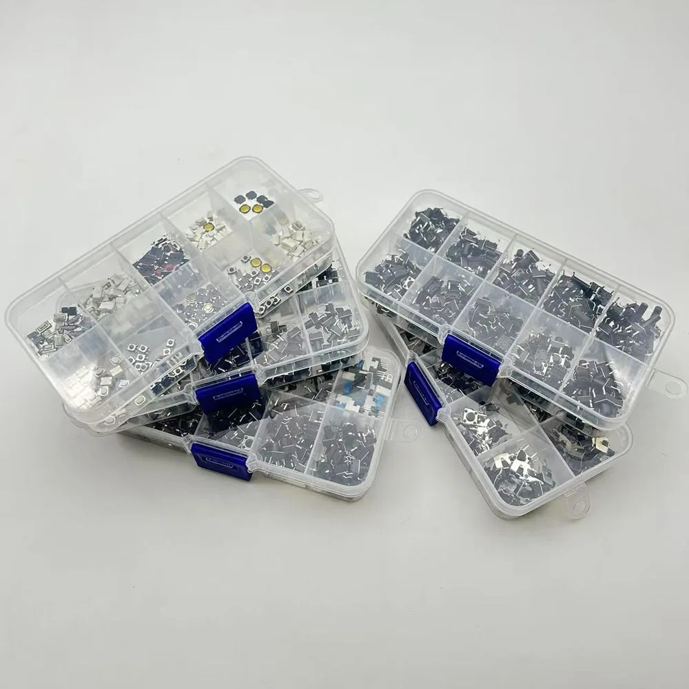 1Box 6x6mm Mini Push Button Switch 9 Type / 10 Types Micro Self-reset Momentary Tactile Tact Push Switch Assortment Kit 4x4mm