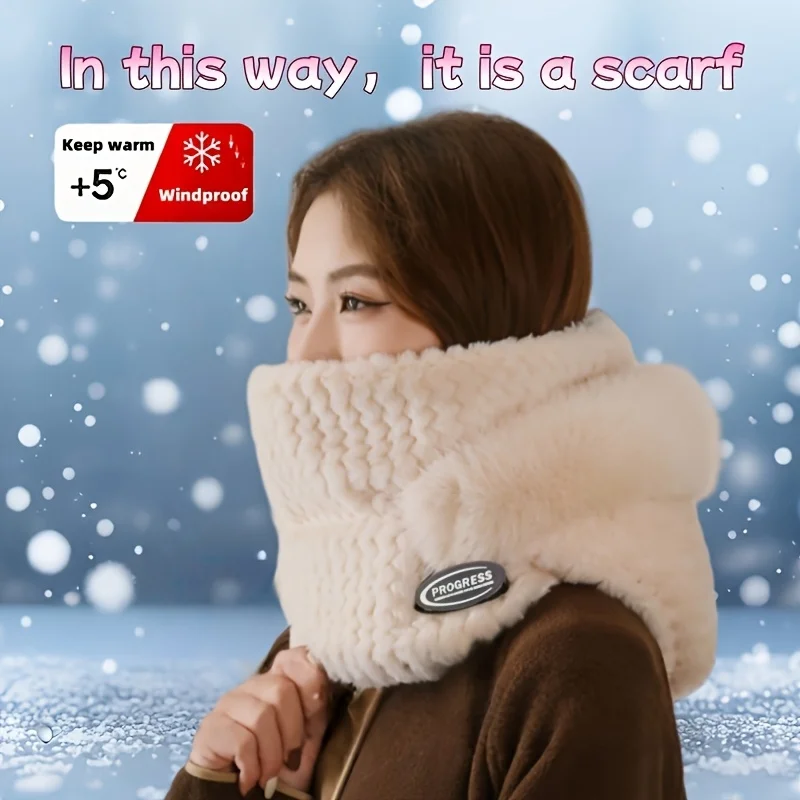 Winter Women's Hat Neck Integrated Ear Protection Hat, Cold Resistant and Thick Head Cover Hat Suitable