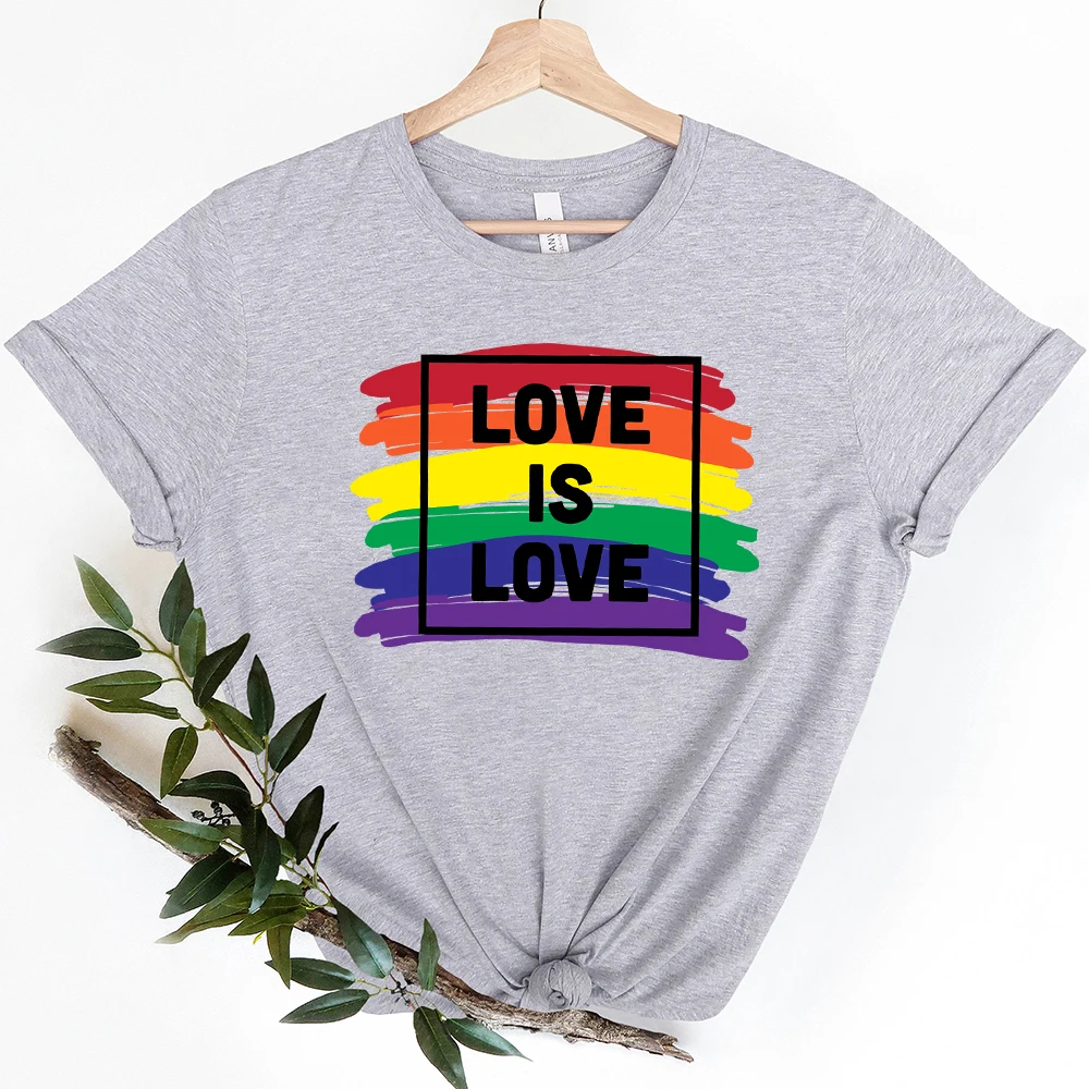 Love Is Love Rainbow Lesbian Pride Tshirts LGBTQ Support Equality Pride Month Gifts Print tops Women T-Shirt Pride Short sleeve