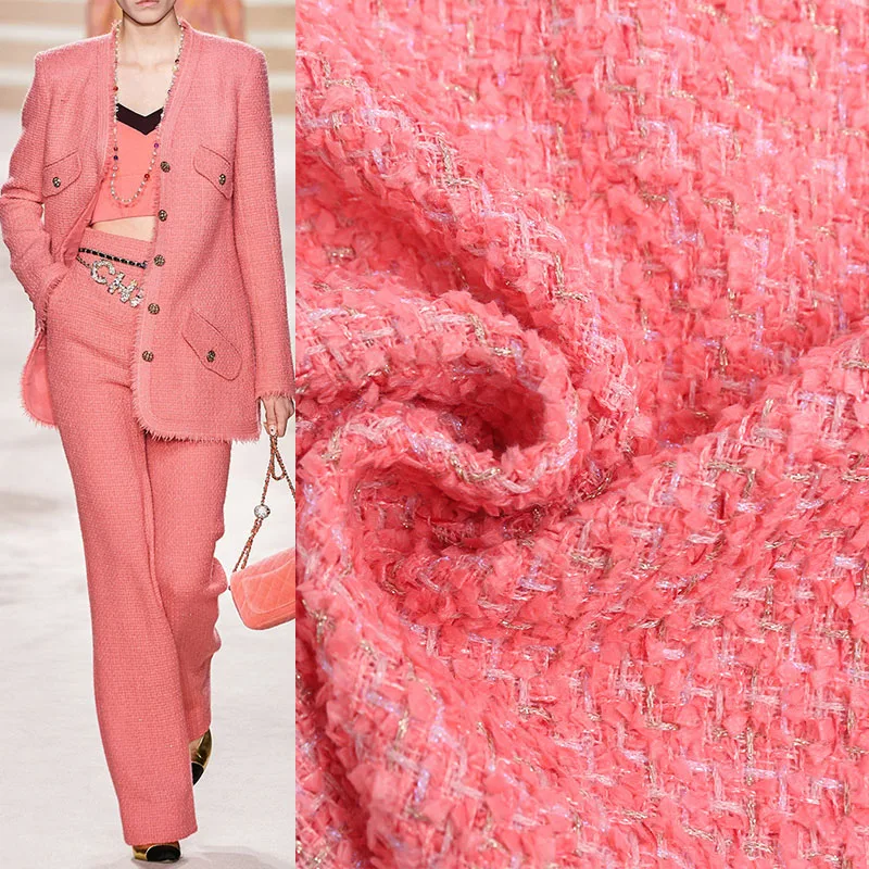 

Red/Yellow Color Gold Wire Yarn-Dyed Braided Tweed Fabric For Women Autumn Jacket Dress Suits Coat DIY Cloth Sewing Material