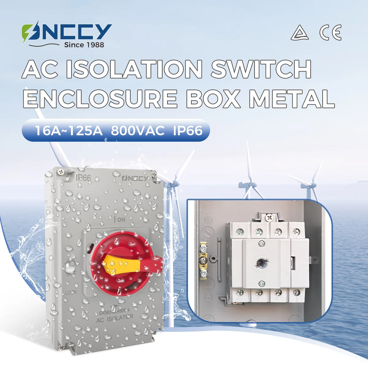 ONCCY Photovoltaic Solar AC Isolation Switch Outdoor,Aluminum Enclosure Box,Metal clad switch disconnector,Rotating Handle lock