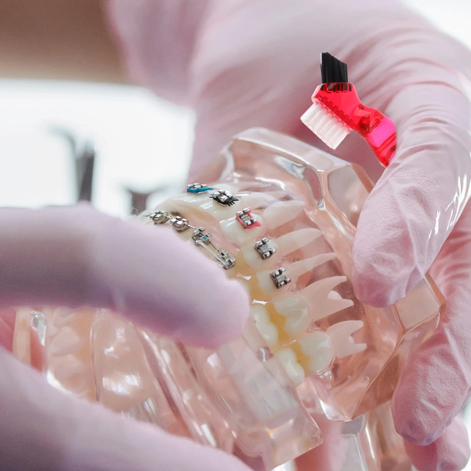 

4Pcs False Teeth Toothbrush Dual Sided Hard Soft Bristles Well Crafted Safe Gentle on Gums Thorough Cleaning Tool Dental