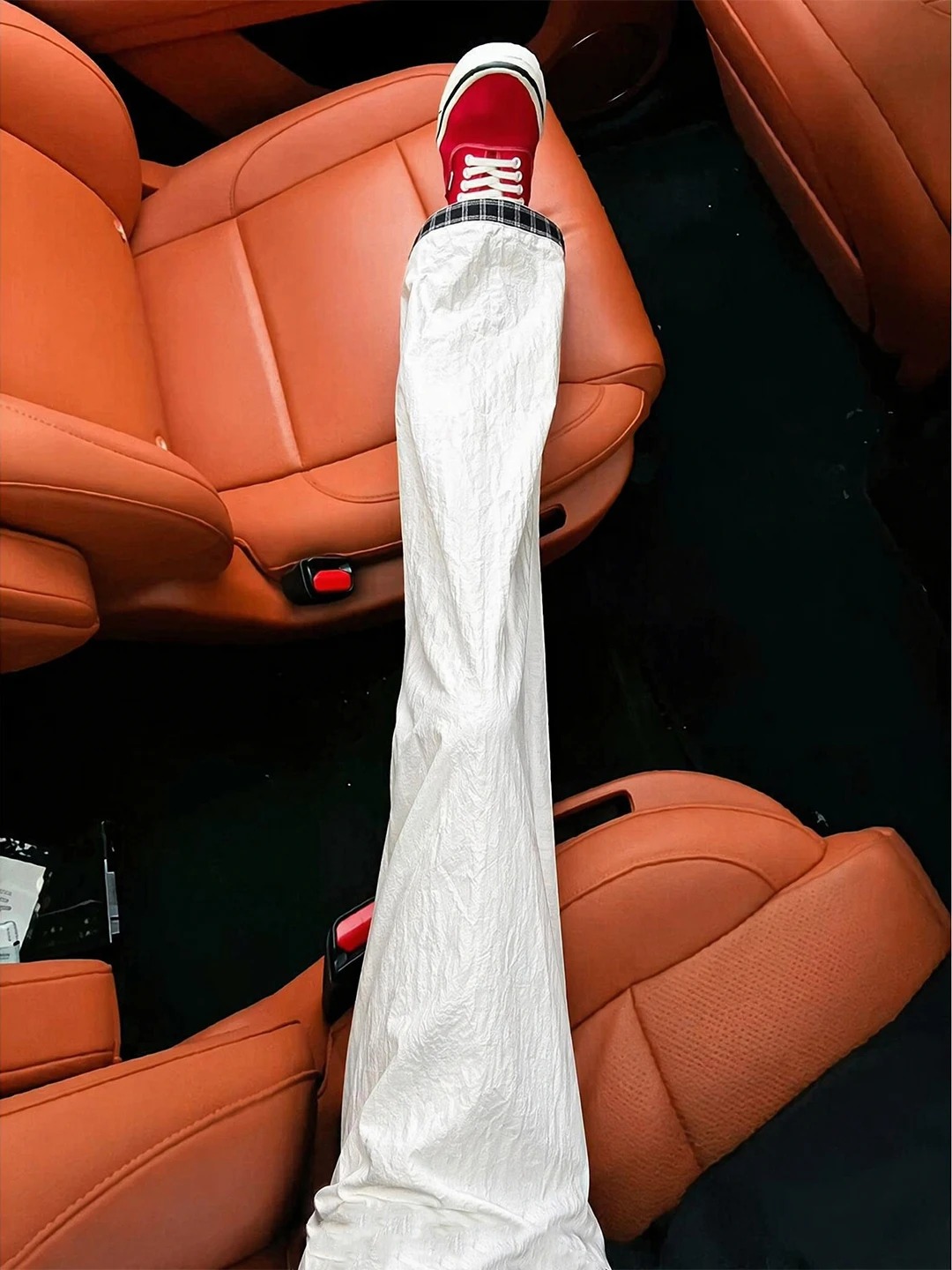 American Plaid Splicing Quick Dry Pants Men Summer Ice Silk Cool Wide Leg Sports Casual Straight Leg Trousers Cleanfit