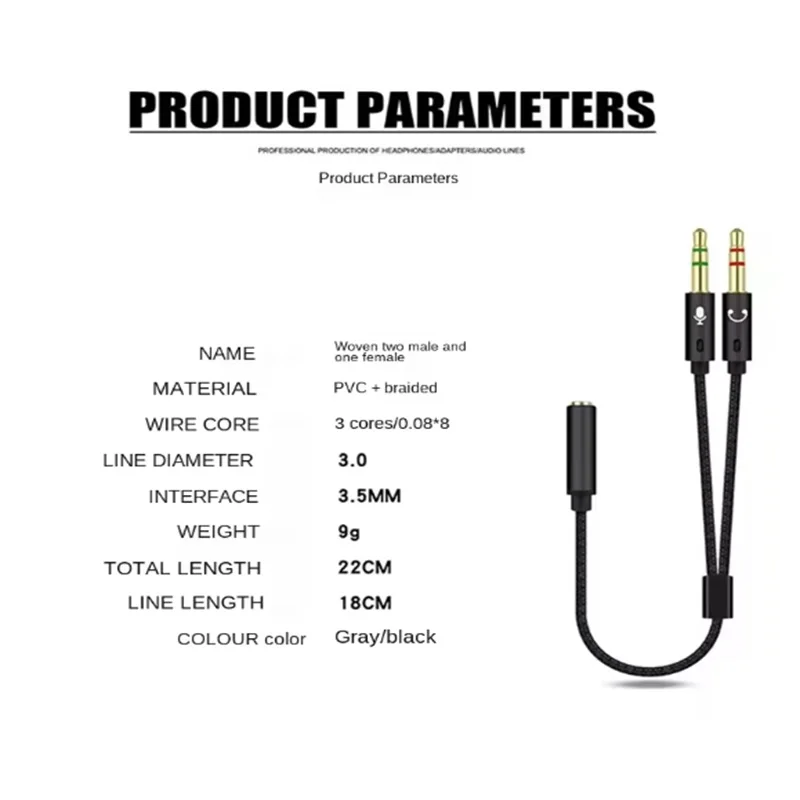 3.5 مللي متر سماعة الفاصل كابل 1 أنثى إلى 2 ذكر 3.5 مللي متر هيئة التصنيع العسكري الصوت Y الفاصل كابل سماعة إلى محول الكمبيوتر كابل مساعد #4