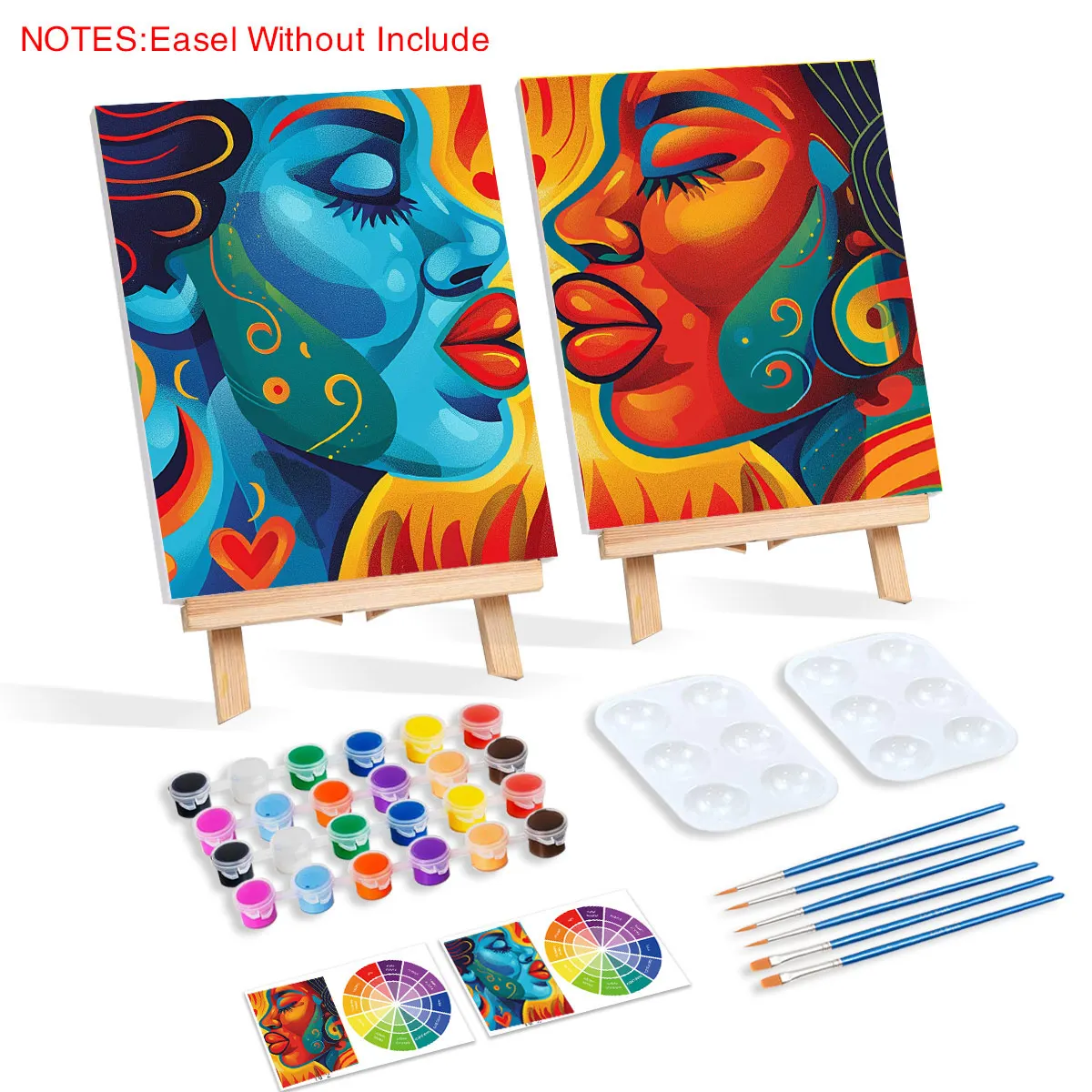 CHENISTORY 2pcs Framed Colorful Women Paint And Sip Kit Pre Drawn Painting For Adults Stretched Canvases Painting Party Kits