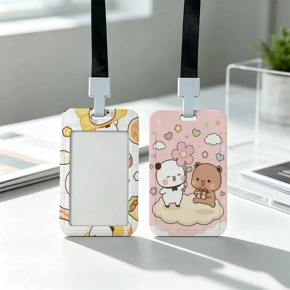 B-Bubu Dudu Cartoon Cute Clear Window ID Card Holder, Business Badge Holder With Neck Lanyard, Office Work Permit Card Cover