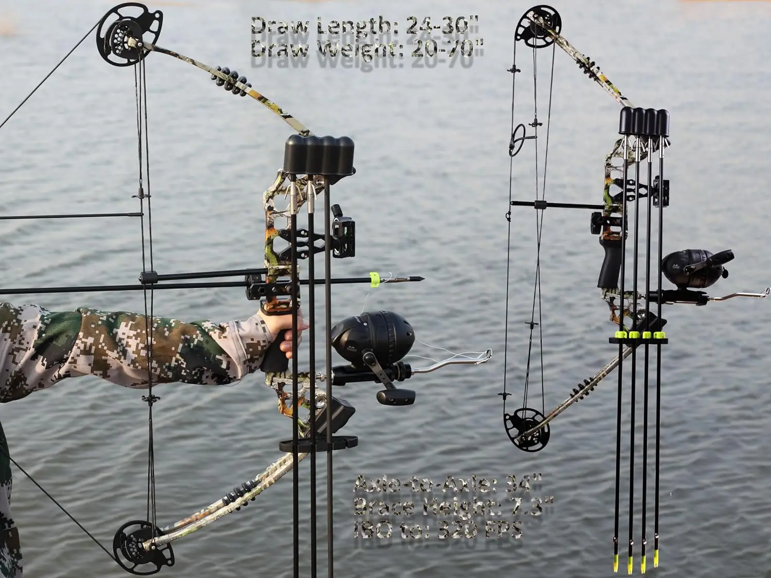 Complete Compound Bow for Hunting, 20-70 LBS Draw Weight, Includes Bowfishing Arrow and Fishing Reel, Ideal for Bowfishing, Archery Hunting