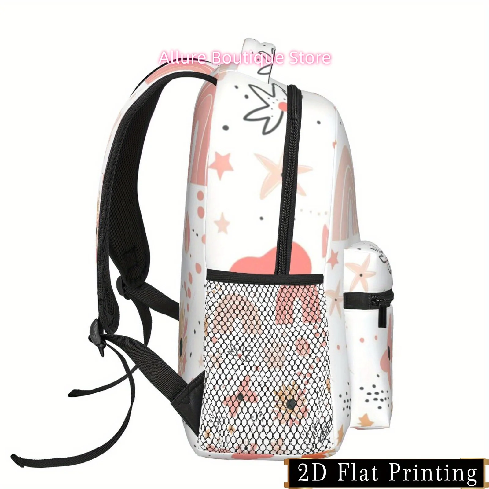 Sweet floral rainbow print design, shoulder and waist protection backpack, stylish iPad laptop bag with large capacity, multi-co