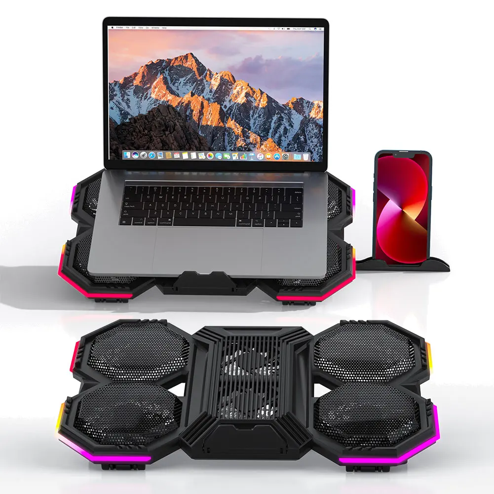 

Кулер для ноутбука, 2 USB-порта, подставка для игрового ноутбука, регулируемая по высоте воздушный охладитель, подставка для ноутбука, держатель для игровых ноутбуков 12-21 дюймов