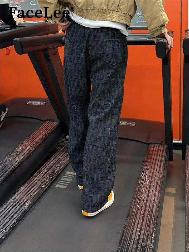 

Face Bla Tie Dye Plaid Thiened Fce Men's Winter Sports Sweatpants Straight Leg Fitn Casual Faionable Youth Jeans