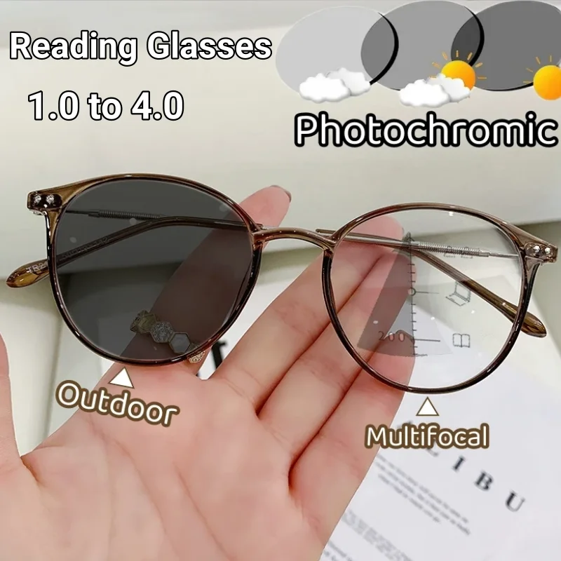

Progressive Multifocal Anti-blue Light Presbyopia Glasses Fashionable Middle-aged and Old-aged Colour-changing Reading Glasses
