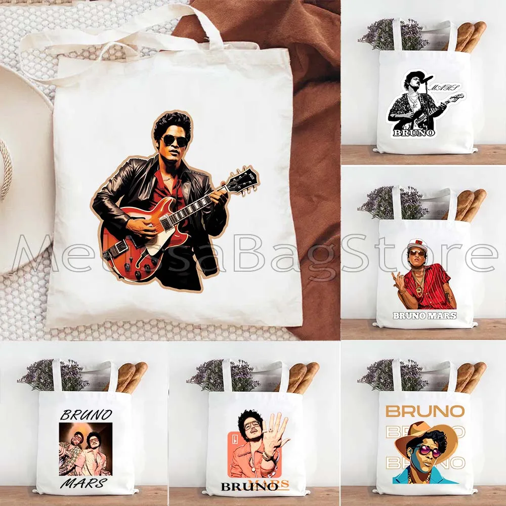

Vintage BRUNO MARS PORTRAIT Live the Moment Rock 'n' Roll Time Traveler Canvas Tote Bag Shoulder Shopper Shopping Cotton Handbag