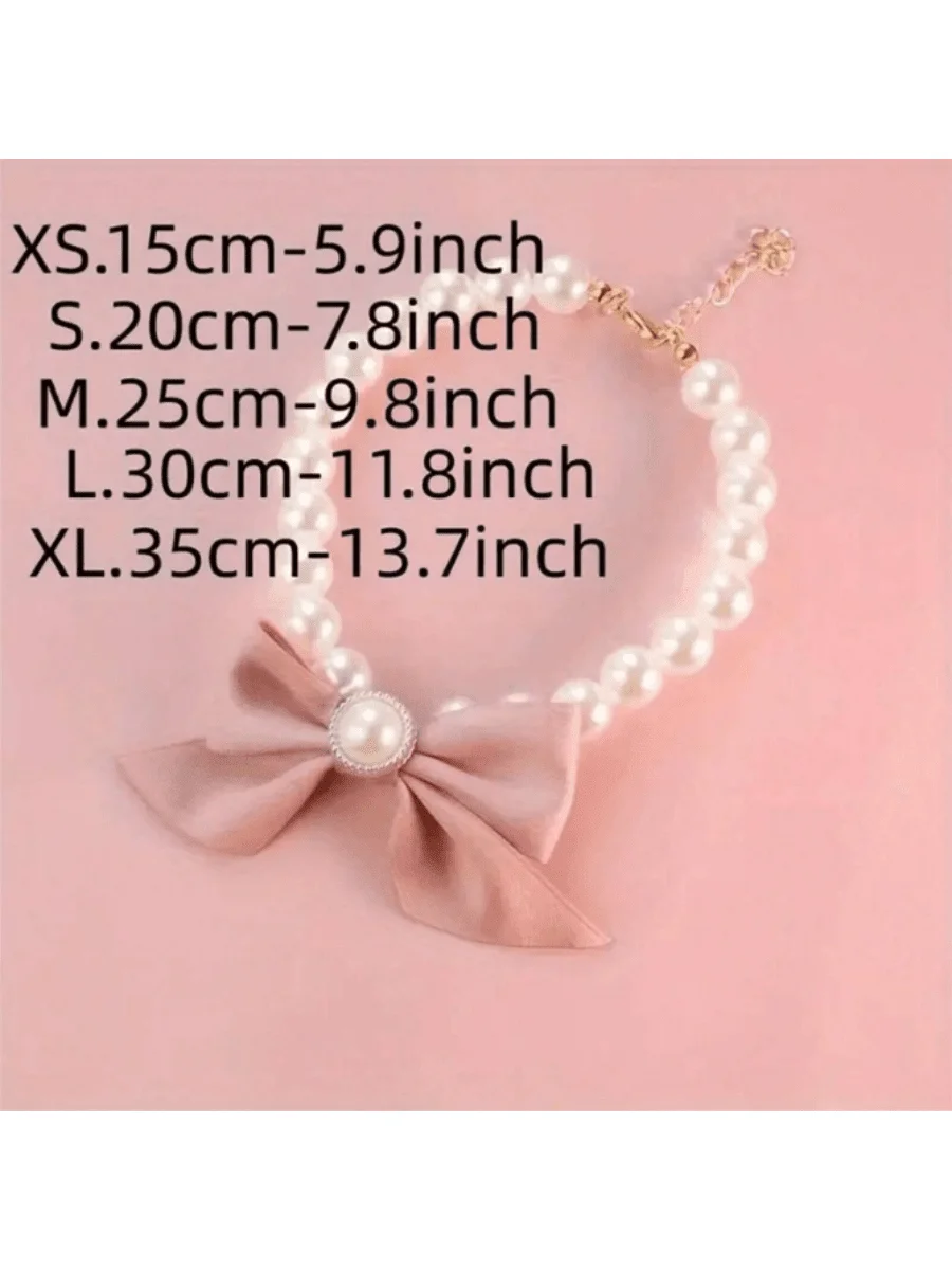 Cute Faux Pearl Cat Dog Bow Tie Necklace