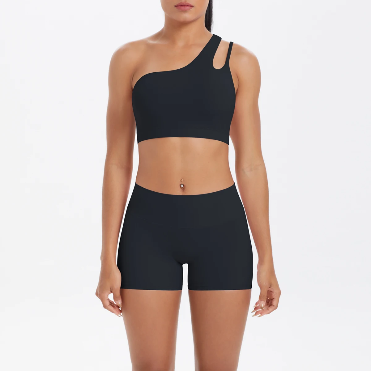 Yoga Anzug Sport Set Gym Sport Crop Tops Einfarbig Nylon Yoga Bh Laufen Radfahren Sport Gym Workout Yoga Shorts – Detail 10