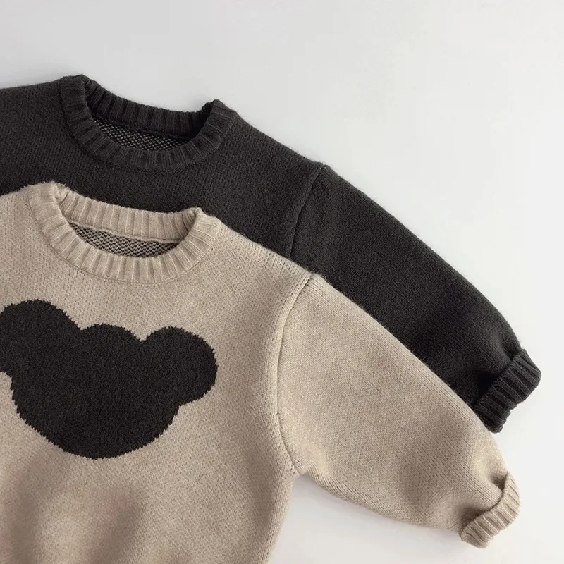 Autumn Winter Children\'s Pure Cotton Sweater Boys Girls Baby Cartoon Academy Style Warm Knitwear Kids Mickey Mouse Clothes