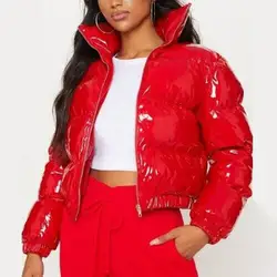 Stylish Quilted Jacket Stand Collar Thick Women Smooth Zipper Short Quilted Jacket