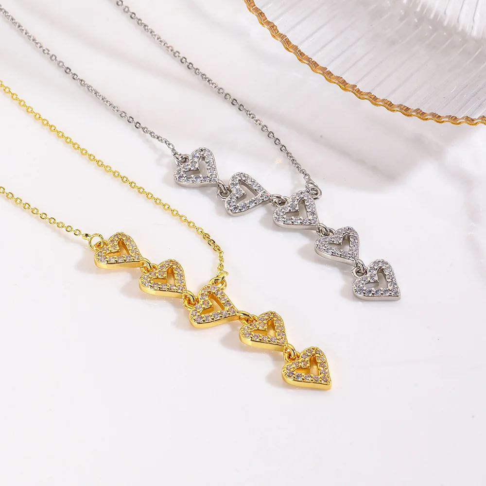 

3Pcs light luxury 5 love necklace pendant female fresh, sweet and simple versatile peach heart integrated o-word pendant