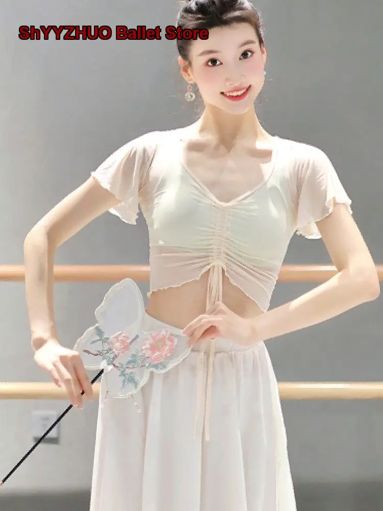 classical-mesh-top-art-exam-practice-cover-up-women's-mesh-dance-blouse