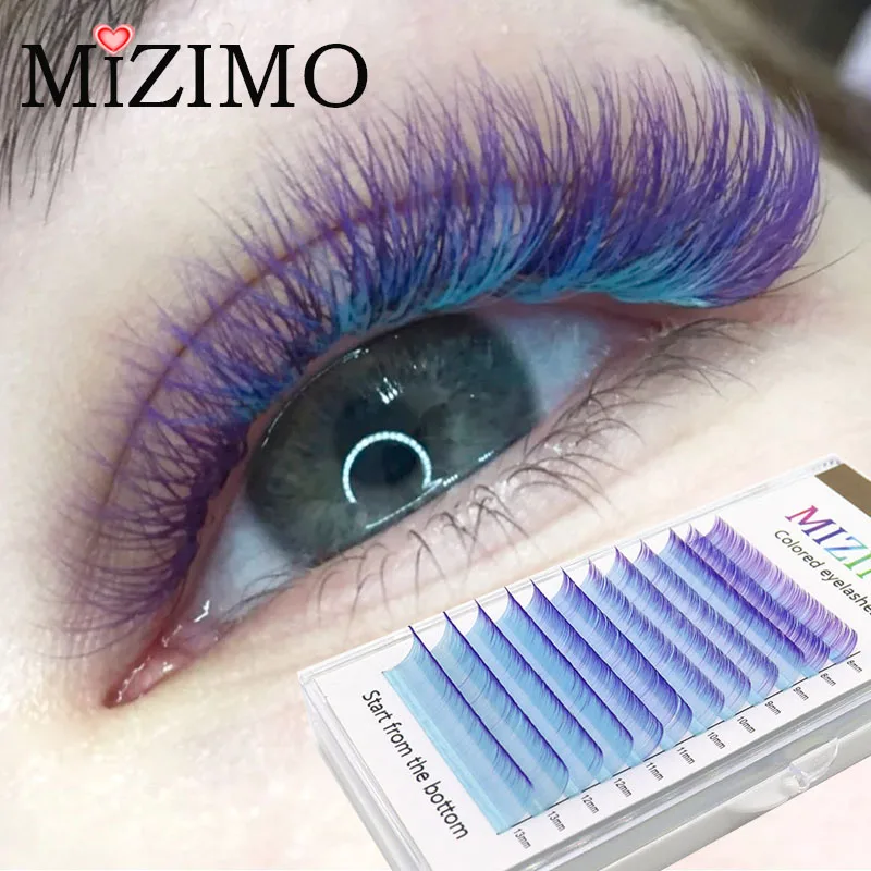 Color Eyelashes Two-color Gradient Blue Yellow Purple Black Pink 8-15 Mixed Length Soft Unique Single Grafted False Eyelashes