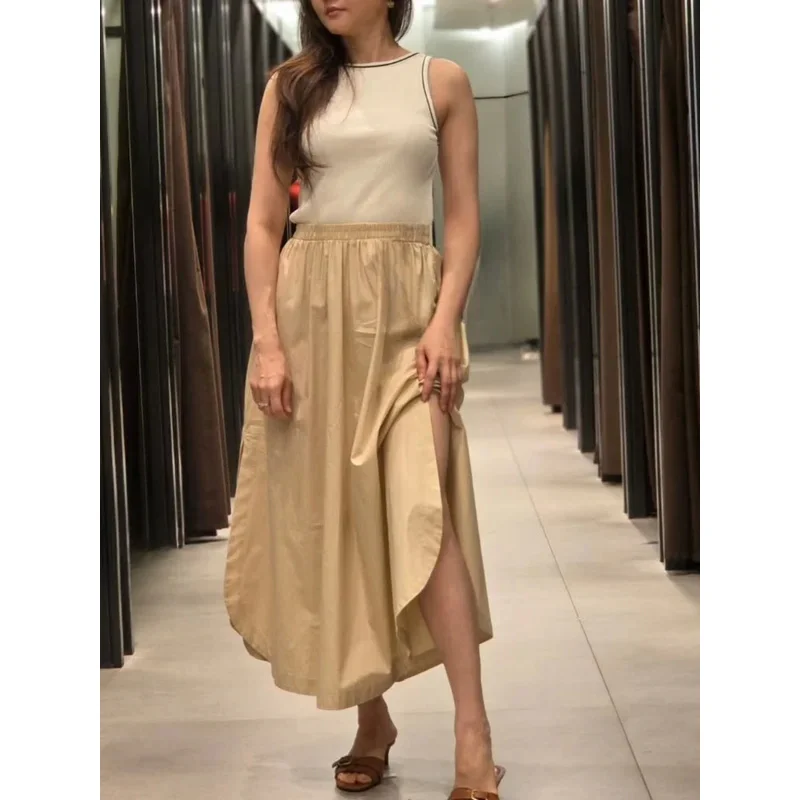 Women's Casual Splicing round Neck Puffy Sleeveless Long Skirt Fashion Commuting Summer Sexy Party Wear