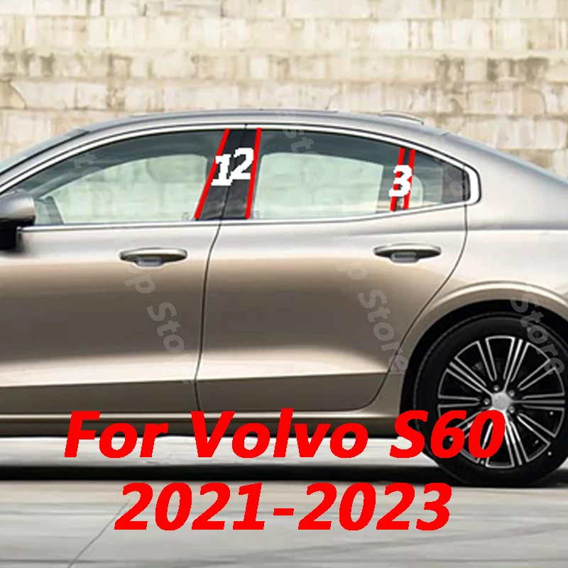 

For Volvo S60 2021 2022 2023 Car Central Middle Column PC Window Trims B C Pillar Strip Sticker Accessories Cover