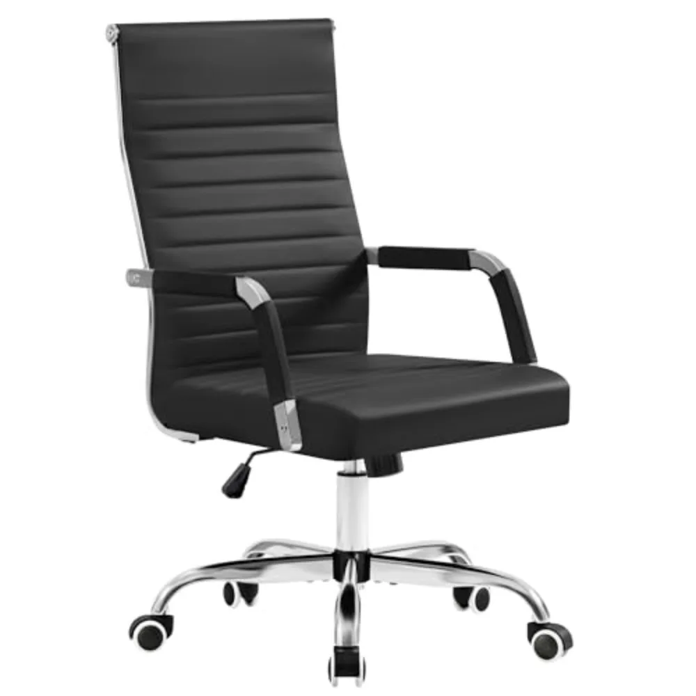 Ergonomic Office Desk Chair, Executive Ribbed Mid-Back PU Leather Conference Room Chair Adjustable Swivel Chair with