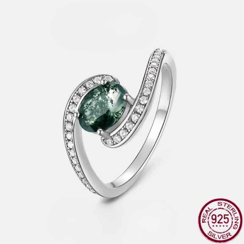 

Новый набор витых рук из чистого серебра S925 с зеленым мхом и кольцом из агата с водной травой, европейские и американские свадебные украшения