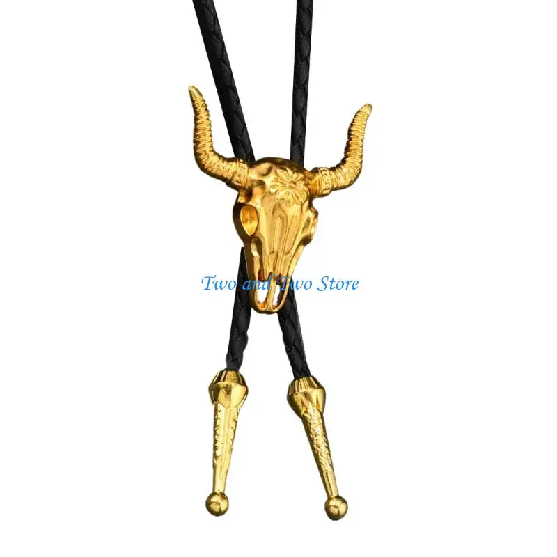 HX6F Modern Unisex PU Leather Alloy Bolo Tie Necklace Lightweight Practical Design