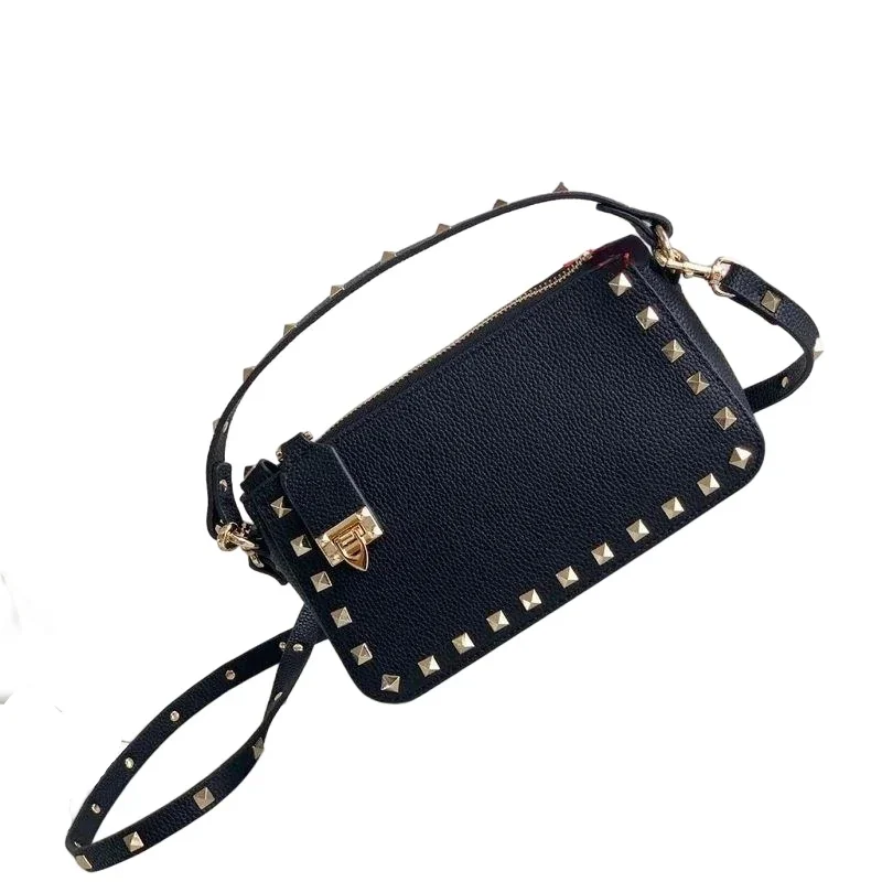 New personalized rivet leather black luxury women's crossbody bag fashionable single shoulder crossbody bag and handbag