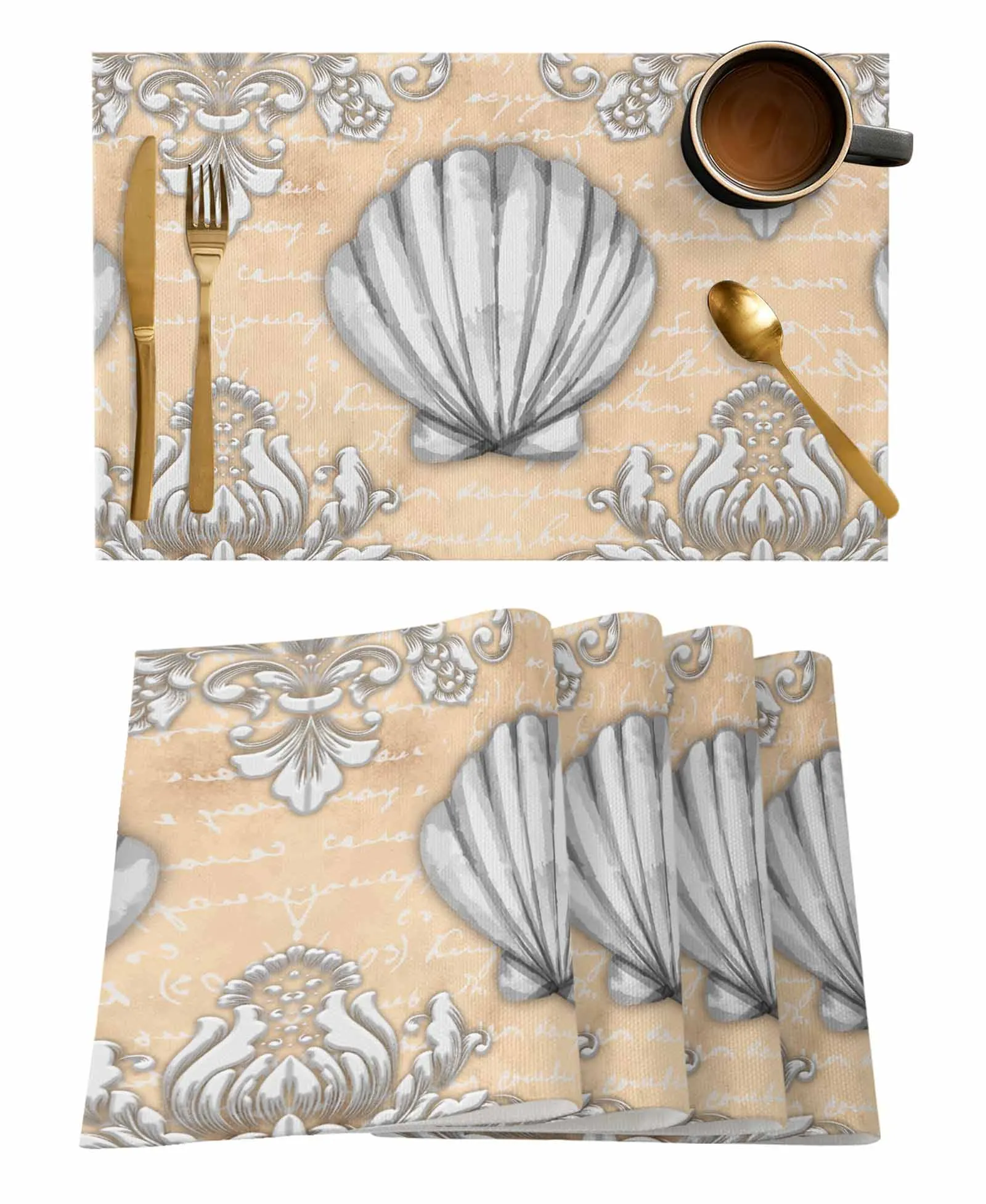 Shell Ocean Pattern Retro Table Mat Wedding Holiday Party Dining Table Placemat Kitchen Accessories Table Napkin