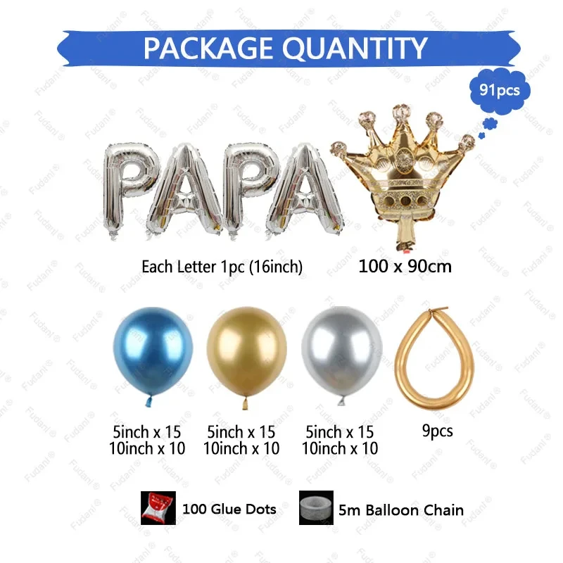 1set Crown BEST DAD Aluminium Foil Balloons Bottle White Blue Gold Latex Balloons For Happy Father\'s Day Anniversary Globos