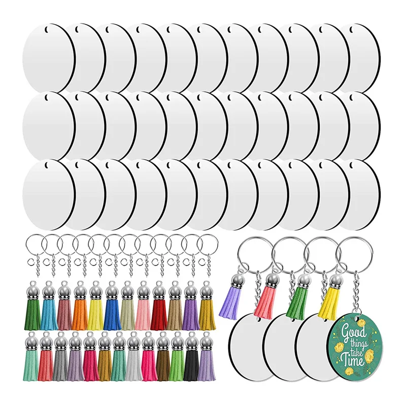 

Sublimation Blanks Keychains,400 PCS 2Inch Round Sublimation Blanks Keychain Circle With Tassels,For DIY Craft Making-ABQU
