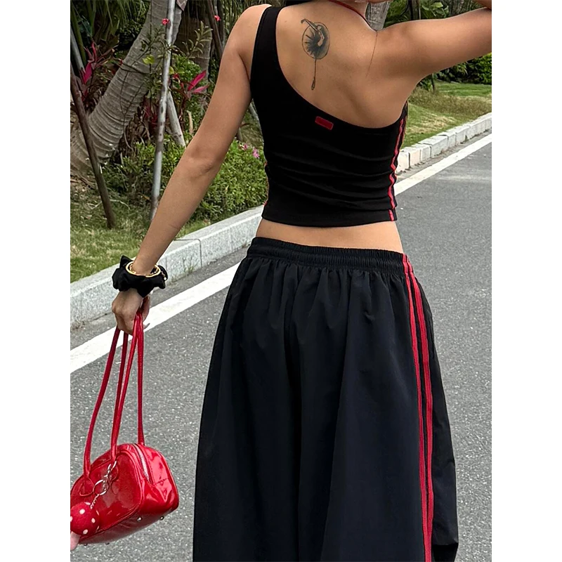 Summer Women Black Goblin Core Long Trousers Parachute Pants Harajuku Y2K Streetwear Loose Grunge 90s Hip-pop Sweat Pants