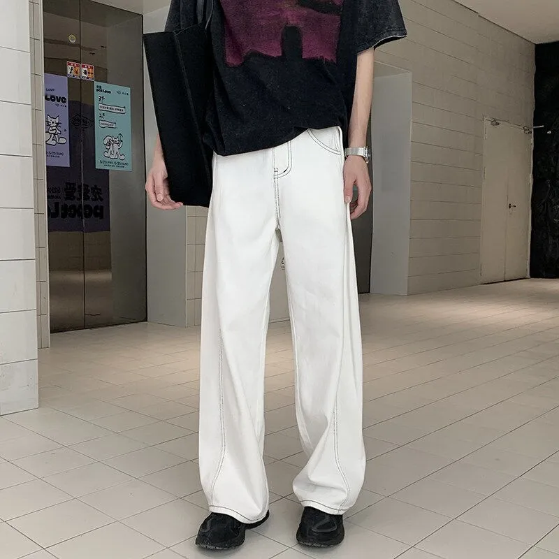 

Белые свободные прямые джинсы, мужские широкие брюки длиной до пола, длинные брюки CleanFit, современные хлопковые джинсы