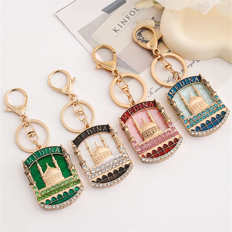 سلسلة المفاتيح العربية مسلمة مكا المنزل السماوي المفاتيح قلادة سيارة رائعة وشعبية لتقوم بها بنفسك سلسلة المفاتيح حجر الراين مطلية بالذهب