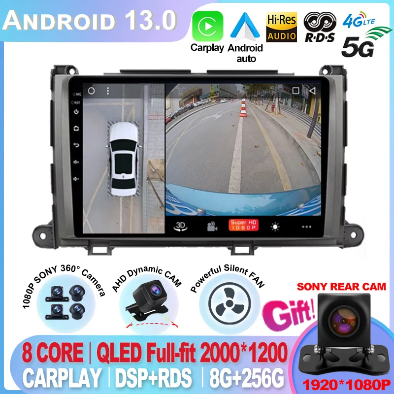 For Toyota Sienna 2009 2010 2011 2012 2013 2014 Android Car Gps Player Stereo Radio 2 Din 8 CORE Touch IPS Button