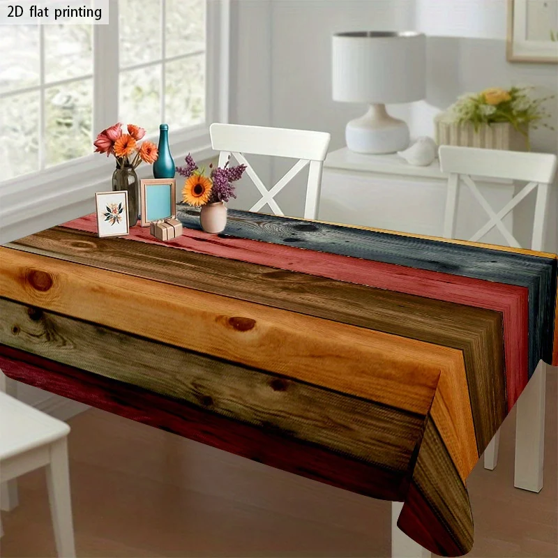 1pc Retro-style multi-color wood-grain pattern versatile tablecloth, suitable for family gatherings and dining.zyc