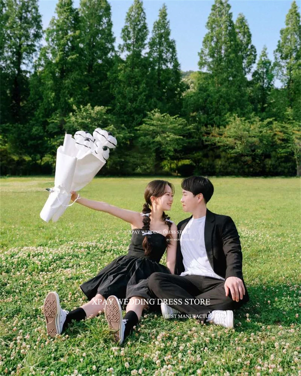 XPAY Simple Black Short Prom Dresses Above Knee Customised Wedding Dress Strapless Mini Satin Night Event Gowns Marriage Custom