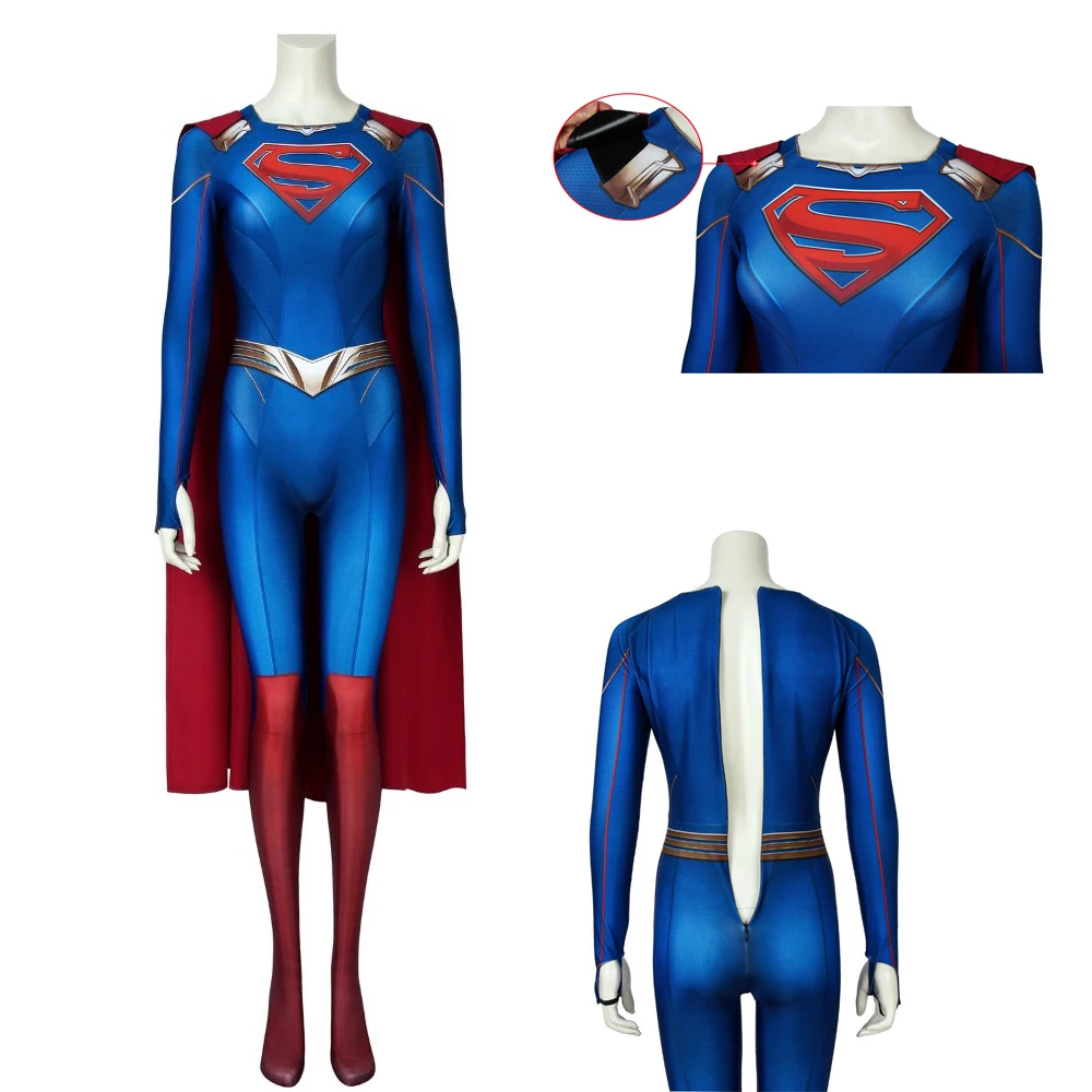 Season 5 Super Hero Cosplay Costume Blue Tight Top Super Women's Kara Zo El 3D Printed One Piece Halloween Carnival Costume